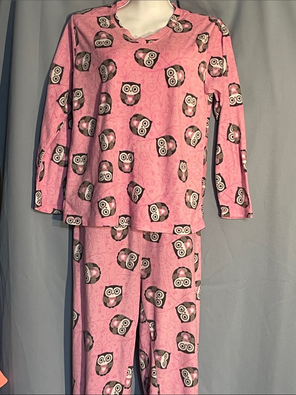 Girls' Pink Owl Print Pajama Set - Long Sleeve Top & Pants